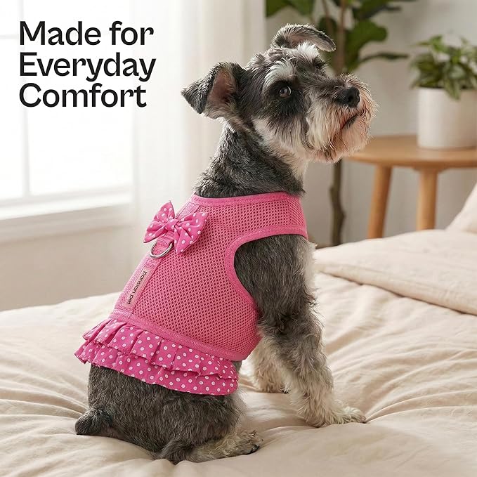 Parisian Pet Step in Dog Harness - 100% Mesh Fabric Pink Girl Dog Harnesses - Soft Fully Padded, No Pull Dog Vest Harness Dress - Puppy Harness - Dog Harness Medium Sized Dog - M