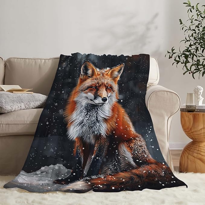 Red Fox Blanket Cute Orange Fox Throw Blanket Gifts for Girls Boys Kids Women Men Adults Super Soft Cozy Plush Fluffy Fuzzy Fleece Blanket Home Decor 50''X60''