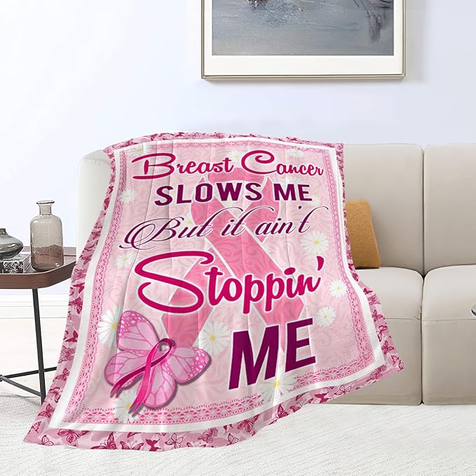Breast Cancer Survivor Gifts Blanket Breast Cancer Awareness Throw Blankets Cozy Fleece Flannel Blanket Soft Warm Plush Lightweight Bedding Accessories Gift for Women for Couch Sofa Bed 40"X50"