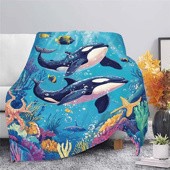 Whale Throw Blanket Ocean Whale Stuff Gifts for Kids Girls Boys Adults Women Man Soft Cozy Warm Plush Fluffy Fuzzy Fleece Blanket Decor 40''X50''
