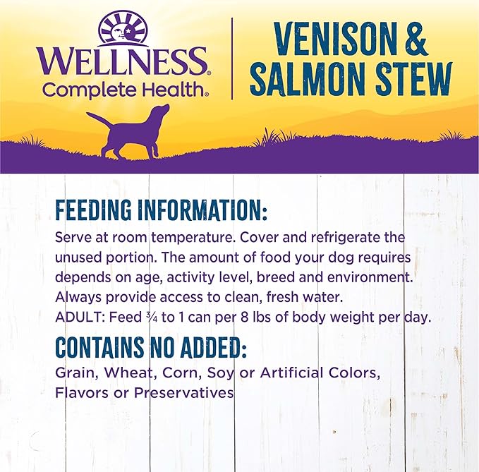 Wellness Complete Health Canned Wet Dog Food, Venison & Salmon Stew, 12.5-Ounce Can (Pack of 12)