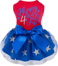 Fitwarm Happy 4th of July Dog Tulle Dress, Patriotic Dog Clothes for Small Dogs Girl, Red and White Star Pet Outfit, Red, Royal Blue, Medium