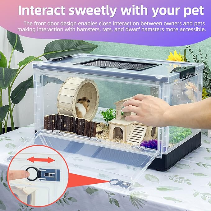 RunDuck Small Animal Pet Hamsters Big Cage Large, Foldable Portable 360° Viewing Ventilated Cages with Villas, Exercise Wheels, for Hamsters, Rats, Dwarf Hamsters, Gerbils, Guinea Pigs (Black, 22")