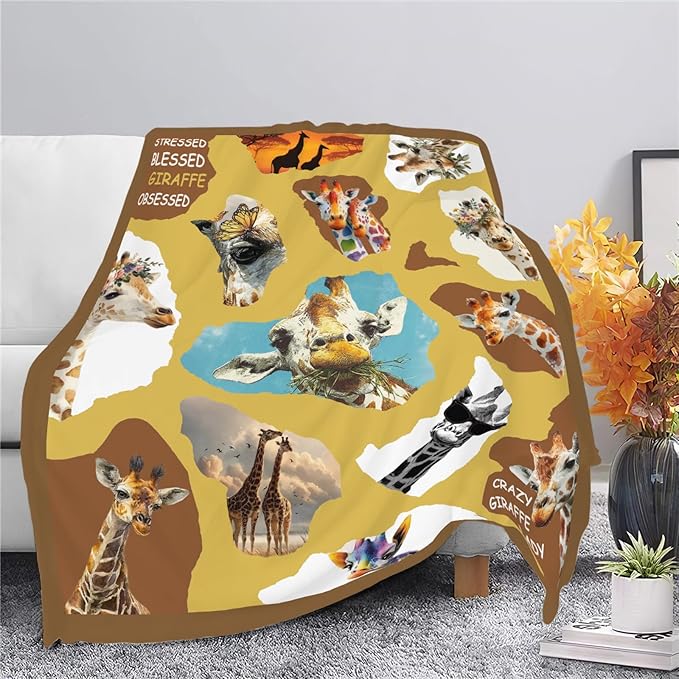 Giraffe Throw Blanket Giraffe Stuff Gifts for Kids Girls Boys Adults Women Men Soft Cozy Warm Plush Fluffy Fuzzy Fleece Blanket Decor 60''X80''