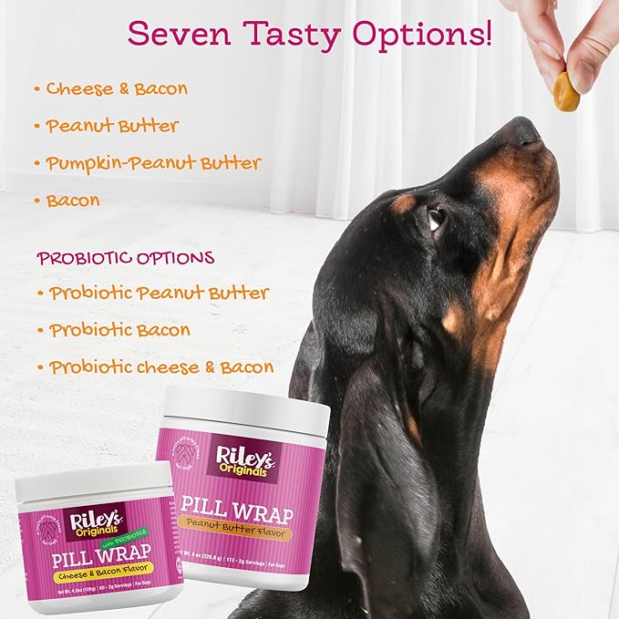 Riley's Pill Wrap for Dogs - Delicious Peanut Butter Flavored Pill Paste for Dogs - Wrap Pills, Capsules, Tablets in a Pocket or Pouch to Mask The Taste & Make Pill Time Easy - 4.2 oz