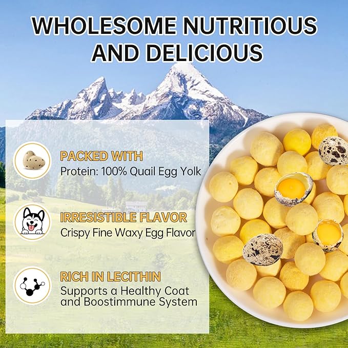 Freeze-Dried Quail Egg Yolk Cat Dog Treats,Single Ingredient Pet Snacks High Protein,Human Grade Grain-Free,Supports Skin & Coat (7.2oz)