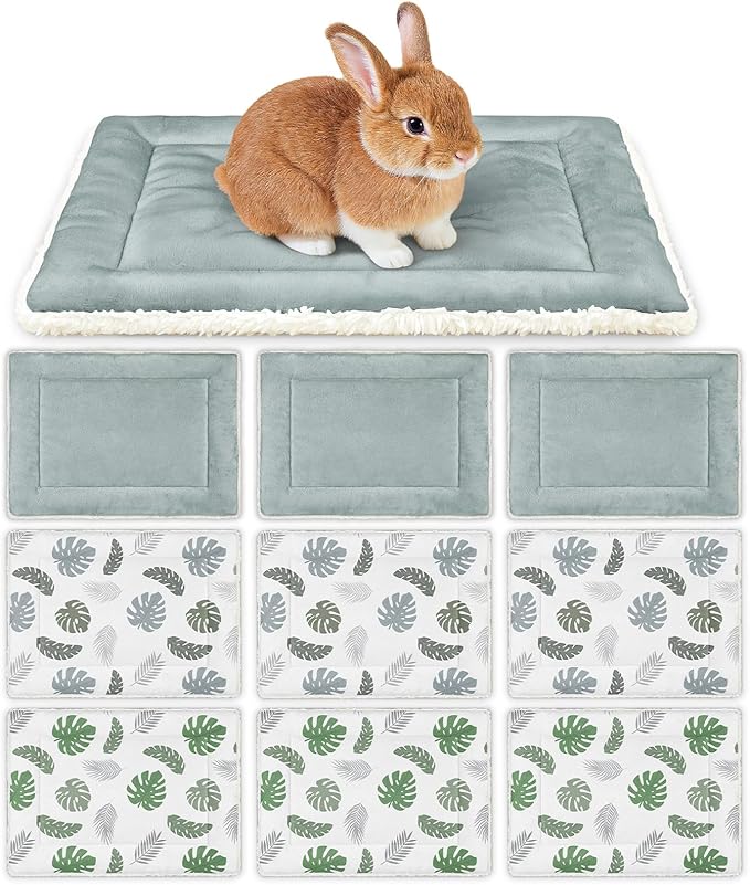Glittme 10Pcs Bunny Bed Rabbit Bed for Indoor Cage Soft Guinea Pig Bed Fleece Mat Pad Warm Small Animal Bedding Accessories for Hamster Ferret Washable Non-Slip Rabbit Hide House Liner