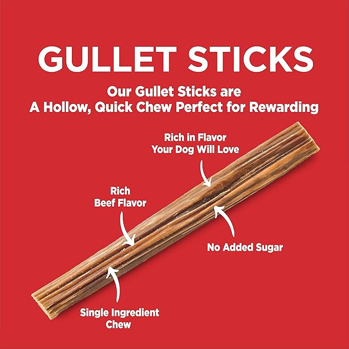 Barkworthies 6 Inch Beef Gullet Sticks - 12 Count (Pack of 1) - Protein-Packed, Supports Dental Health, Quick Hollow Snack, Great for Older Canines or Teething Puppies