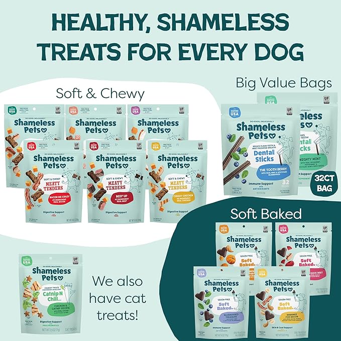 Shameless Pets Triple Mint Dental Chews for Dogs, 8 Chews - Natural Dog Teeth Cleaning Treats with Fresh Breath Benefits | Grain-Free Dental Sticks for Small, Medium & Large Dogs