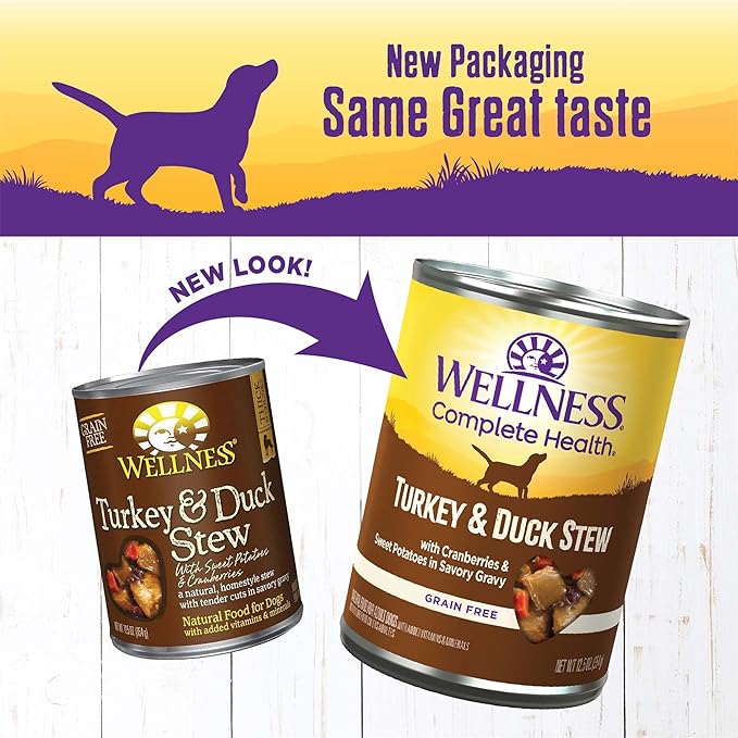 Wellness Complete Health Grain Free Canned Wet Dog Food, Turkey & Duck Stew, 12.5-Ounce Can (Pack of 12)