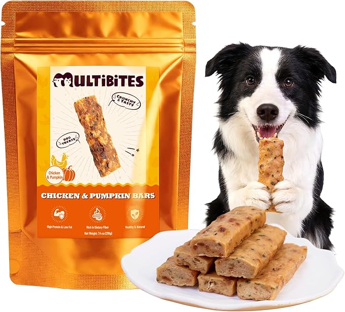 7.4 oz Natural Chicken & Pumpkin Bars for Dogs - Healthy Dog Treats Dog Training Treats - Healthy Digestive Support Snacks for Small, Medium, Large Dogs