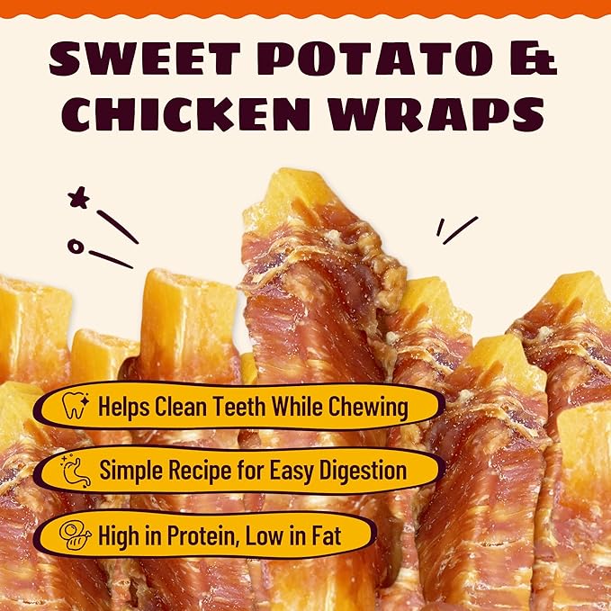 14.46oz Chicken Wrapped Sweet Potato Dog Treats Healthy for Digestive Support & Dental Care - Grain Free & High Protein Chicken Jerky Dog Treats for Small, Medium & Large Dogs