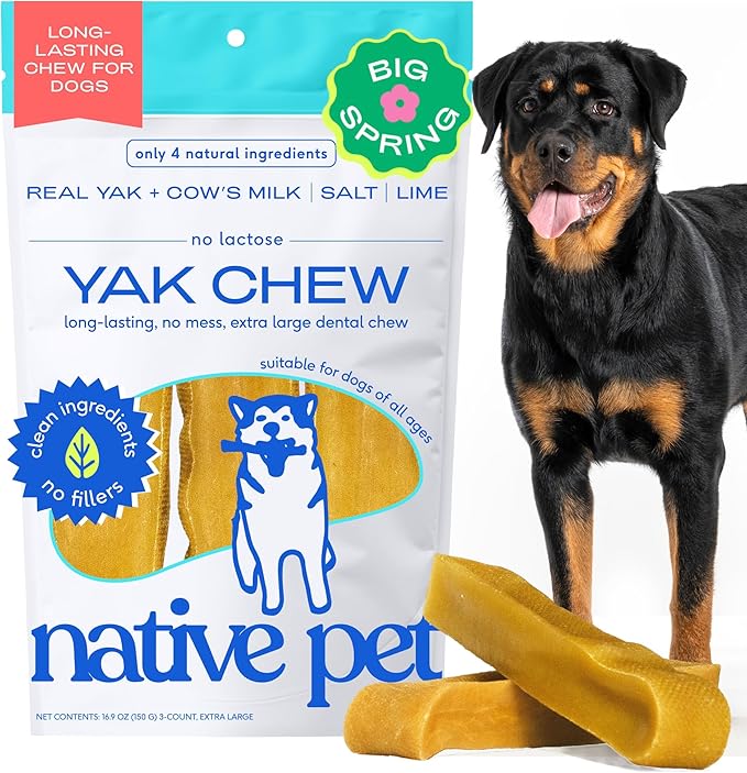 Native Pet Yak Cheese Himalayan Dog Chews XLarge - Long Lasting Dental Sticks for Extra Large Breeds – 100% All Natural Himalayan Yak Chews – Cheese Bone for Aggressive Chewers - 3 Per Pack