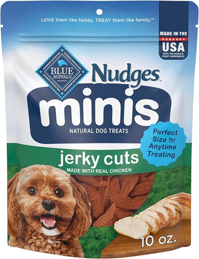 Blue Buffalo Nudges Minis Jerky Cuts Made with Real Chicken, Natural Dog Treats Mineral-Enhanced for Flavor, 10 oz. Bag