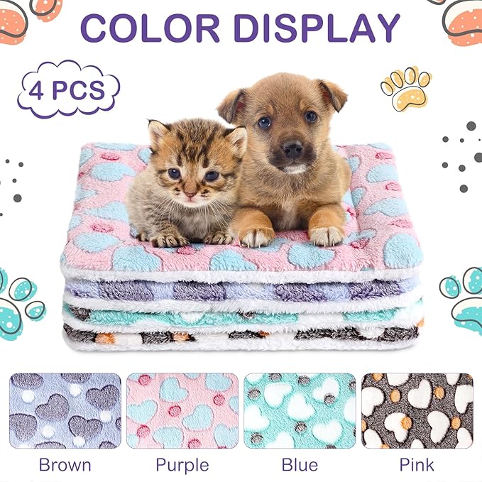 Haull 4 Pcs Waterproof Guinea Pig Bedding Guinea Pig Bed Plush Cage Liners Soft Rabbit Dog Crate Pad Cat Mat Reversible Cozy Animal Pee Pad Hamster Bunny Mat Accessory(Heart,13 x 18.5 Inch)