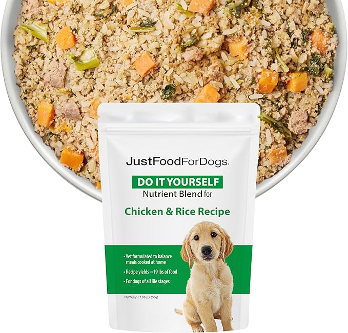 Just Food for Dogs Nutrient Blend, Vitamins and Supplements for Homemade Dog Food, Chicken and Rice, DIY Fresh Pet Meals and Toppers, Human Grade Quality, Dog Vitamins & Multivitamin Additive, 4.55oz