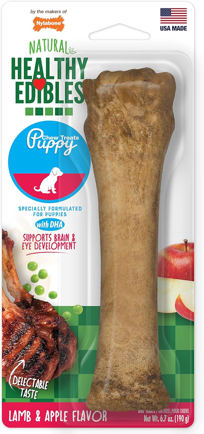 Nylabone Healthy Edibles Natural Puppy Chews Long Lasting Lamb & Apple Flavor Treats for Puppies, X-Large/Souper (1 Count)