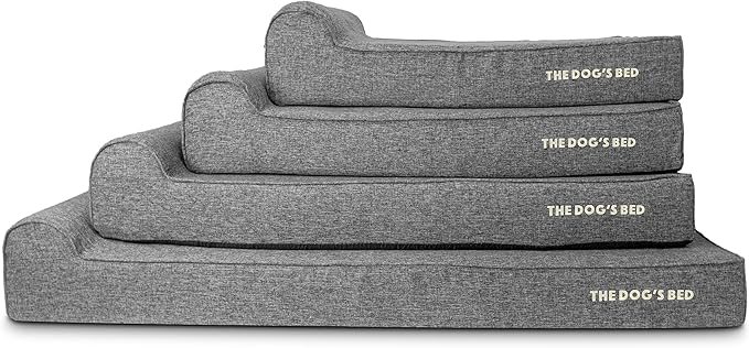The Dog’s Bed Orthopedic Memory Foam Dog Bed with Headrest, Calming Surface – CertiPUR-Certified Foam, Linen Fabric, Grey Linen, XL, 6-Inch