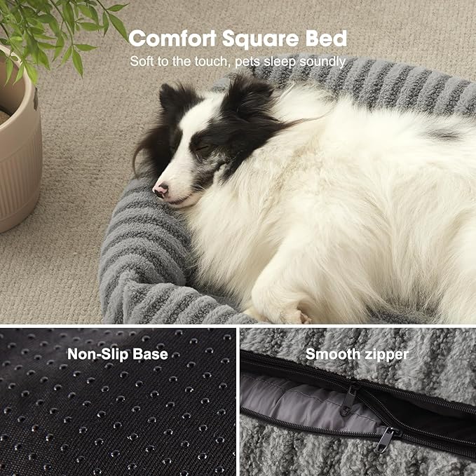MIXJOY Dog Beds for Small Dogs Cats, Soft Cat Bed for Indoor Cats, Rectangle Pet Bed for Puppy Kitty, Washable Dog Bed with Removable Cover, Anti Slip Bottom, 20"x19"x6", Grey