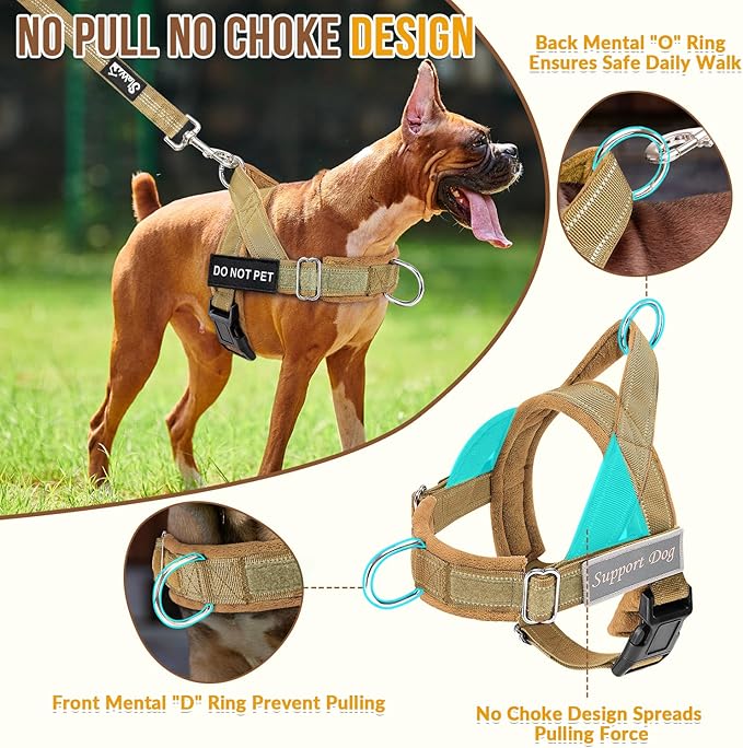 SlowTon No Pull Dog Harness - Heavy Duty Dog Harness and Leash Set for Medium Large Dogs, Reflective Tactical Harness with Soft Padded and Front Clip for Easy Walk and Training (Y, XL)
