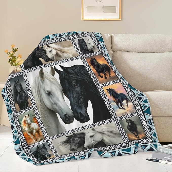 Horse Throw Blanket Horse Stuff Gifts for Kids Girls Boys Adults Women Men Soft Cozy Warm Plush Fluffy Fuzzy Fleece Blanket Decor 50''X60''