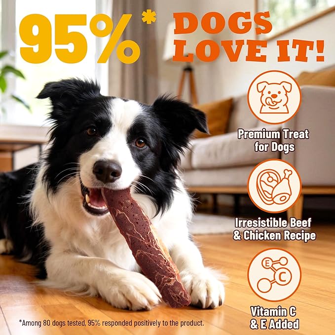 17.6oz Marbly Beef Strips for Dog Jerky Treats - Natural High Protein Beefhide for Dental Chews - Supports Hip & Joint Health - Dog Training Treats for Small & Large Dogs