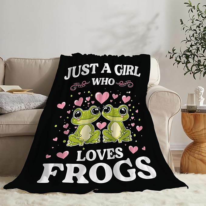 Frog Blanket Just A Girl Who Loves Frogs Cute Cartoon Frog Throw Blanket Gifts for Girls Boys Kids Women Men Adults Super Soft Cozy Plush Fluffy Fuzzy Fleece Blanket Home Decor 50''X60''