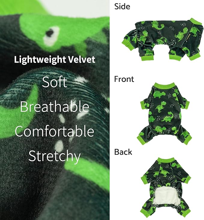 Fitwarm Dinosaur Dog Fleece Pajamas, Warm Clothes for Small Dogs Boy, Cozy Pet Onesie with Feet, Dark Green, Bright Green, Small