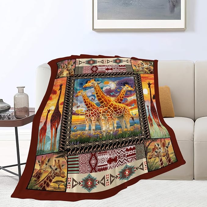 Giraffe Throw Blanket Giraffe Stuff Gifts for Kids Girls Boys Adults Women Men Soft Cozy Warm Plush Fluffy Fuzzy Fleece Blanket Decor 50''X60''