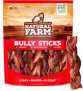 Natural Farm Odor-Free Braided Bully Sticks (6 Inch, 10 Pack) - 100% Grass-Fed Beef, Grain-Free, Low Fat & Fully Digestible Dental Treats - Safest Long Lasting Pizzle Chews to Keep Your Dog Busy