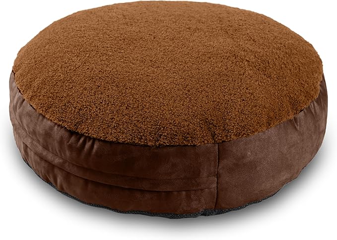 Jaxx Robbi Dog Bed Bean Bag – Round Bed with Machine Washable Cover and No-Slip Base - Supportive Memory Foam for Senior Dogs & Joint Pain Relief - Ultimate Comfort & Luxury - Small, Caramel/Chocolate