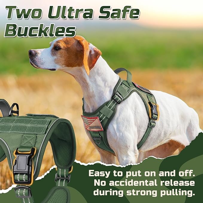 rabbitgoo Tactical Dog Harness for Large Dogs, No Pull Military Service Vest with Handle & Molle, Easy Control for Training Walking, Adjustable Reflective Straps, Green, XL