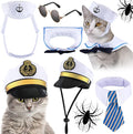 Weewooday 5 Pcs Halloween Cat Sailor Costume Set Captain Hat for Dog Cat Sailor Hat Small Pet Tie Collar Necktie Sunglasses Navy Costume Outfit for Puppy Kitten Halloween Cosplay Parties Photo Props