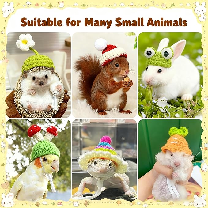 12 Pcs Hamster Hats Mini Party Hats for Small Animals, Cute Hand Knitted Tiny Hats for Snakes Lizards Bearded Dragon Guinea Pig Bunny Reptile Pets Clothes Holiday Party Costume Accessories(Fresh)