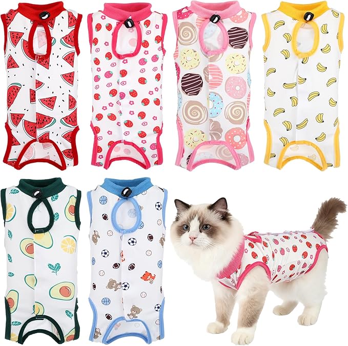 6 Pack Recovery Suit for Cats, Breathable Female and Male Onesie Cat Recovery Suit E Collar Alternative Pajama for After Surgery Spay Abdominal Skin Anti Licking(Medium)
