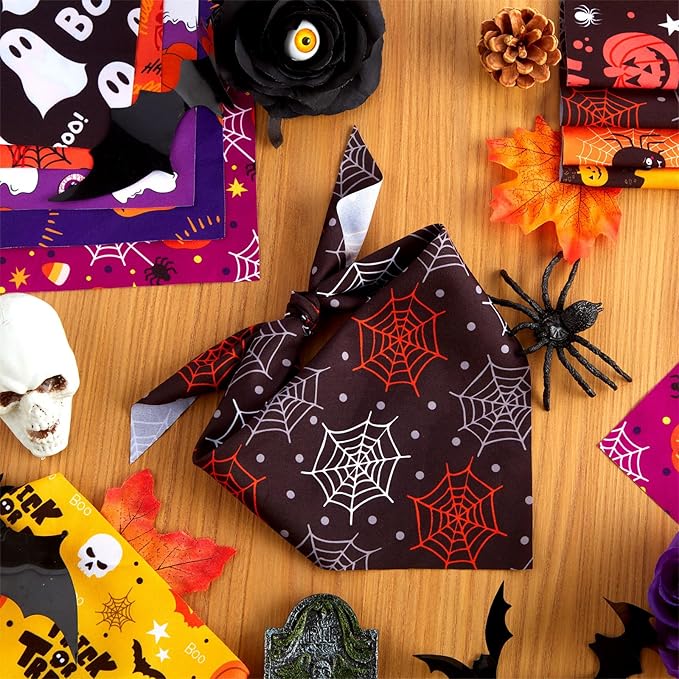Shyyween 100 Pieces Halloween Dog Bandanas Bulk Pumpkin Ghost Bandanas for Dogs Soft Triangle Bibs Adjustable Triangle for Small Medium Large Pets Halloween Party Costume