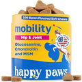 Happy Paws Hip and Joint Supplement for Dogs, Glucosamine Chondroitin for Dogs of All Breeds, Joint Support Soft Chews with Hyaluronic Acid & Turmeric, Vegan Bacon Flavor, Non GMO, 100 Soft Chews