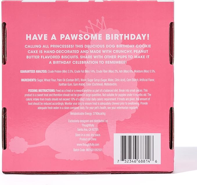 Thoughtfully Pets, Pink Princess Dog Birthday Gourmet Mini Cookie Cake, Peanut Butter Flavored, Hand Decorated Hollow Biscuit Cake for Any Breed