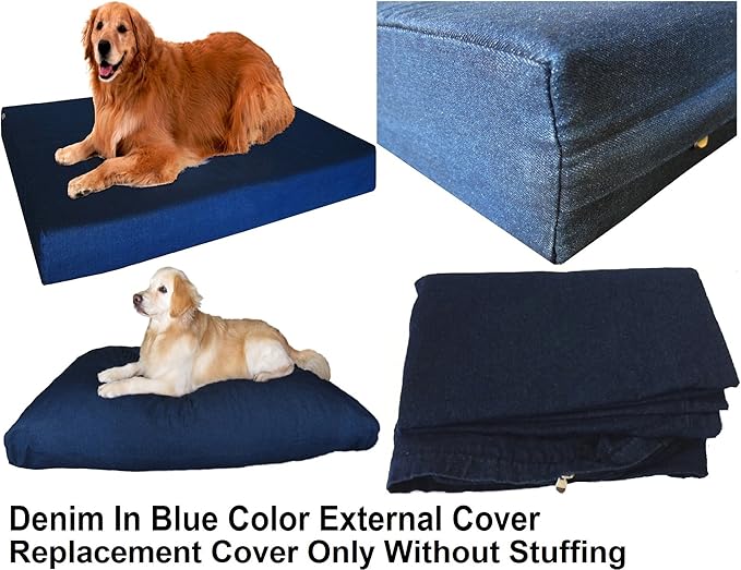Dogbed4less XXL 55X37X4 Inches Blue Color Denim Jean Dog Pet Bed External Zipper Duvet Cover - Replacement Cover only