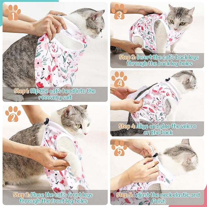 SlowTon Cat Recovery Suit - Cat Onesie for Cats After Surgery Female Male, Kitten Clothes Cats Surgical Spay Suit Abdominal Wounds, E-Collar Alternative Bodysuit Shirt Anti-Licking (White, S)