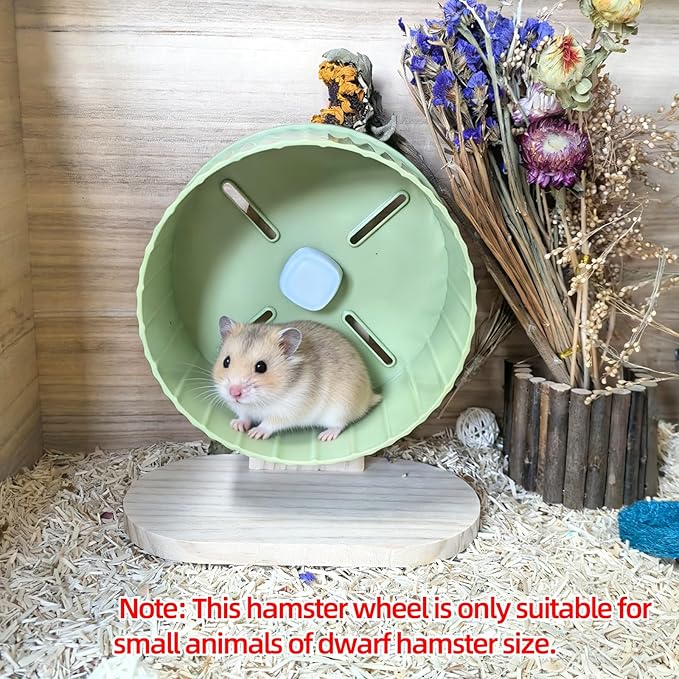 6.7in Silent Hamster Exercise Wheel Hedgehog Wheel Hamster Toy Cage Accessories with Adjustable Stand for Fancy Rat Gerbil Mouse (Green)