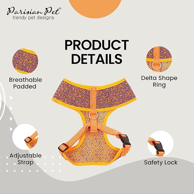 Parisian Pet Dog Harness - Breathable Mesh Orange Blue No Pull Puppy Harness with Leash Ring - Adjustable Harnesses for Dogs - Soft Padded Step-In Pet Vest - Lightweight Dog Vests for Small Sized Dogs