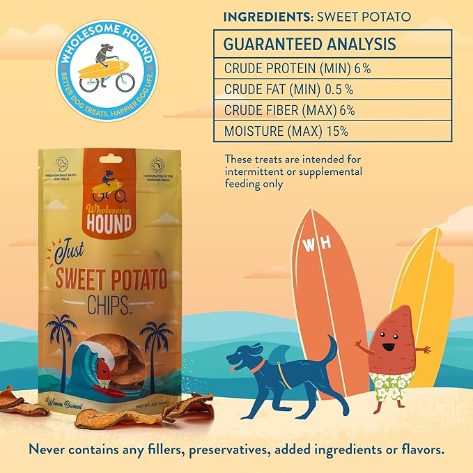 Just Sweet Potato Chips – Single Ingredient Dog Treats, All Natural & Healthy Training Snacks for Small, Medium & Large Breeds, Puppies – High Protein, Made in US - 4oz