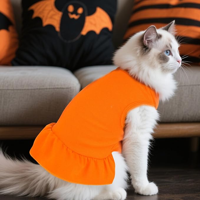 Dog Dresses Cat Skirt Solid Color Dog Clothes Summer Sleeveless Puppy Girl Clothes for Small Pet Dogs Cats (Orange, Large)
