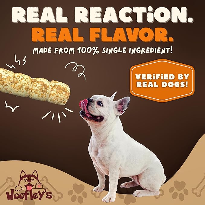 Woofley's 10-12" Bully Dusted Beef Cheek Roll - (5 Count)- Beef Cheek Rolls for Dogs - Long Lasting Natural Dog Chews