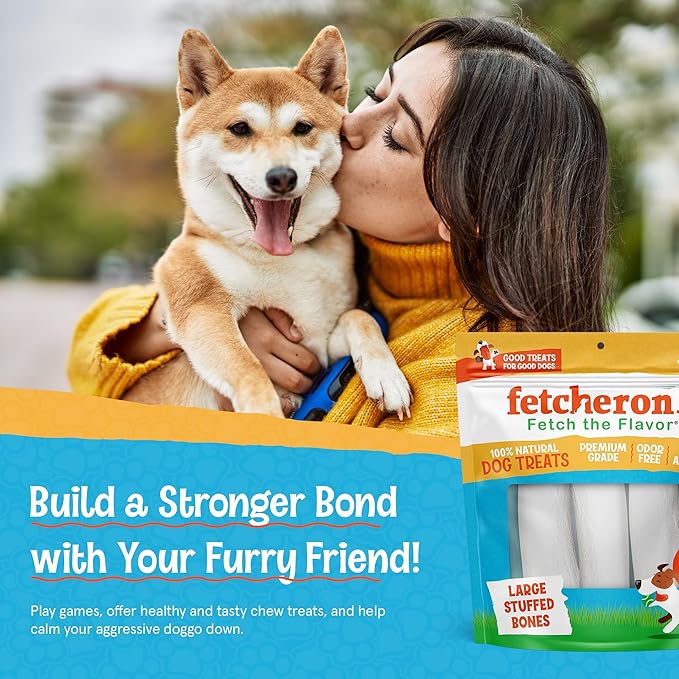 Bacon & Cheese Stuffed Dog Bones - 5-6 Inch Long Shin Treats - Healthy, Natural Dental Snack for Pets - 3 Pack