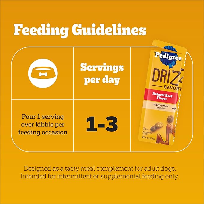 Pedigree Drizzlers for Dogs, Wet Dog Food Gravy Savory Sauce, Natural Beef Flavor, 60g Dual-Serving Pouch (22 Count, 44 Servings Total)