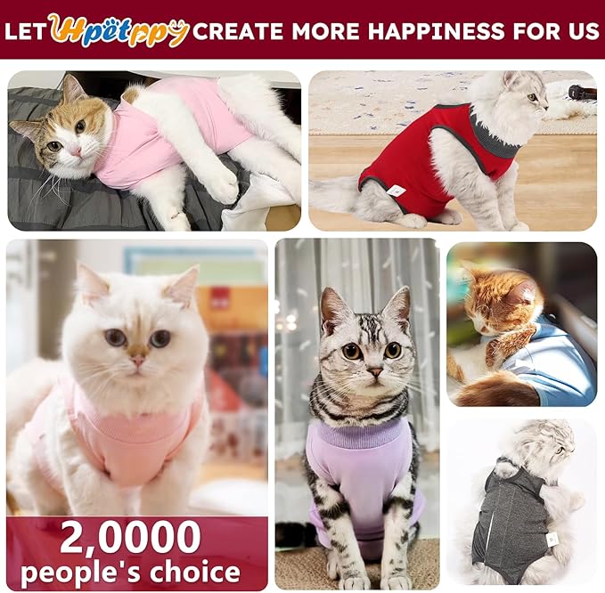Hpetppy Cat Recovery Suit for Spay Abdominal Wounds, Kitten Onesie Bodysuit for Cats After Surgery, Cat Surgery Recovery Suit Female Cone of Shame Alternative for Cats Anti Licking (Red,M)