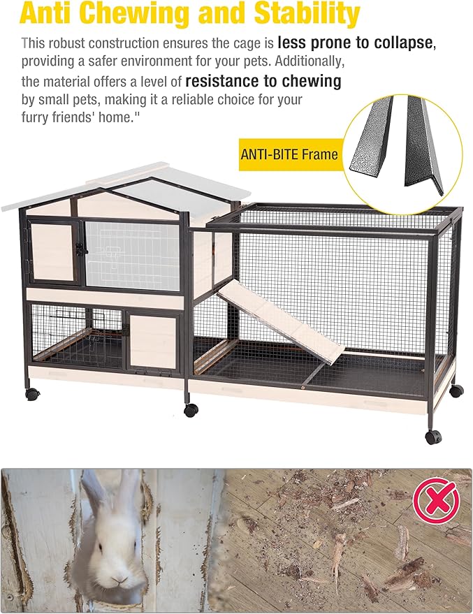 AIVITUVIN Rabbit Cage Indoor with Metal Frame Rabbit Hutch Waterproof Bunny Cage Oudoor with Pull Out Tray No Leakage Guinea Pig Cage