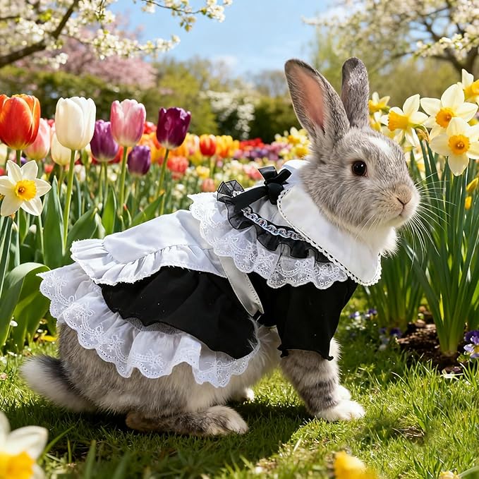 Pet Maid Outfit Cat Princess Dresses Adorable Costume with Headwear for Cats Dogs Birthday Party Black XL